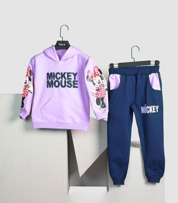 ست هودی و شلوار دخترانه Saaliz سالیز مدل Mickey Mouse بنفش