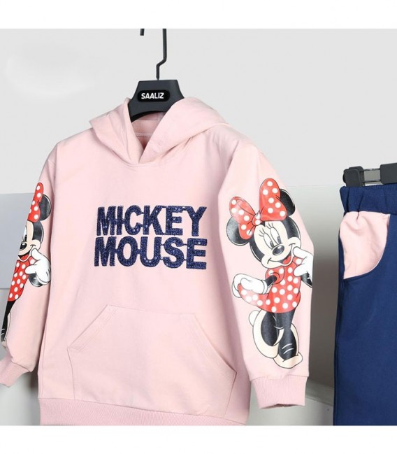 ست هودی و شلوار دخترانه Saaliz سالیز مدل Mickey Mouse صورتی