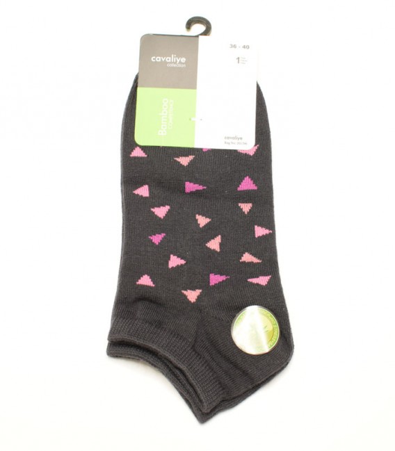 جوراب زنانه بامبو Cavaliye کاوالیه طرح لوزی کد 428 - دودی
