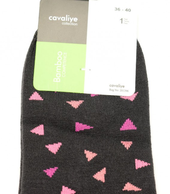 جوراب زنانه بامبو Cavaliye کاوالیه طرح لوزی کد 428 - دودی