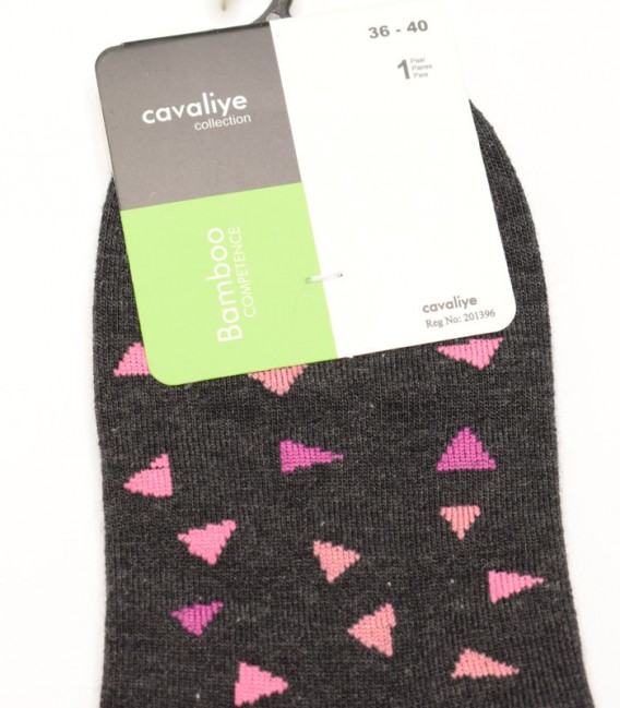 جوراب زنانه بامبو Cavaliye کاوالیه طرح لوزی کد 428 - طوسی