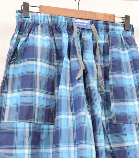 شلوارک مردانه نخی Ranin رانین کد 9743 - سبز آبی چهارخانه