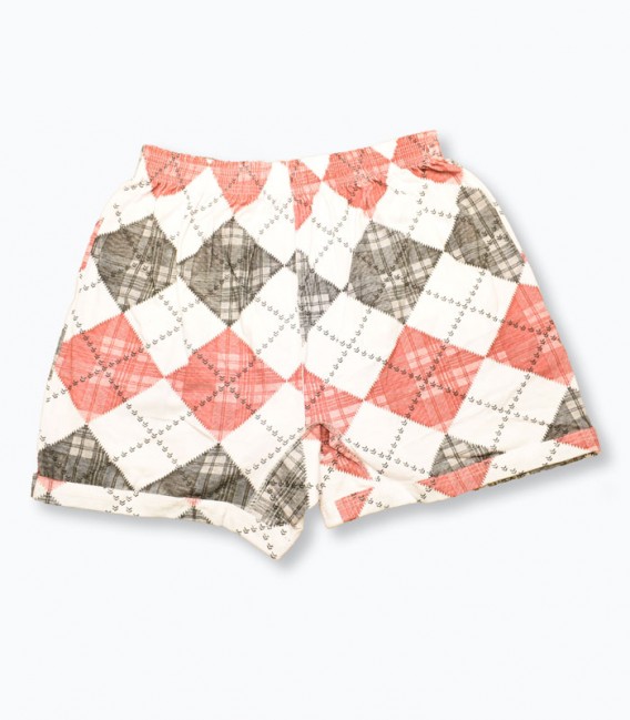 شورت پادار مردانه Ranin رانین کد 1040 طرح چهارخانه طوسی و قرمز