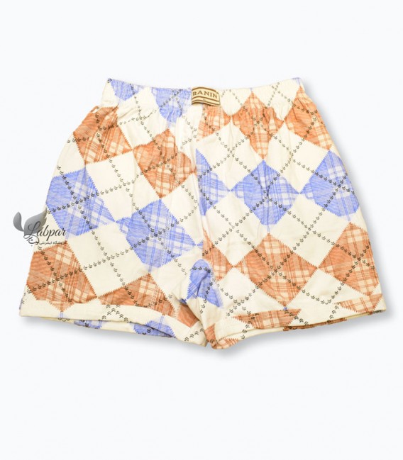 شورت پادار مردانه Ranin رانین کد 1040 طرح چهارخانه آبی و کرم