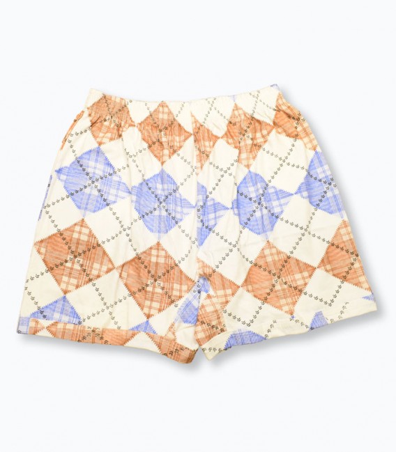 شورت پادار مردانه Ranin رانین کد 1040 طرح چهارخانه آبی و کرم