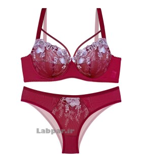 ست شورت و سوتین گیپور Noosheh Poosh نوشه پوش زرشکی کد 550 فنردار