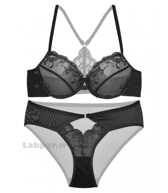 ست شورت و سوتین از جلو باز شو Noosheh Poosh مشکی کد 500 فنردار