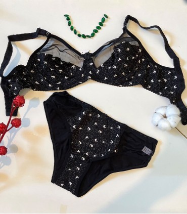 ست لباس زیر زنانه نخی Paniz پانیذ کد 9046 - مشکی