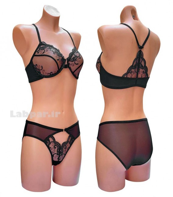 ست شورت و سوتین از جلو باز شو Noosheh Poosh مشکی کد 500 فنردار