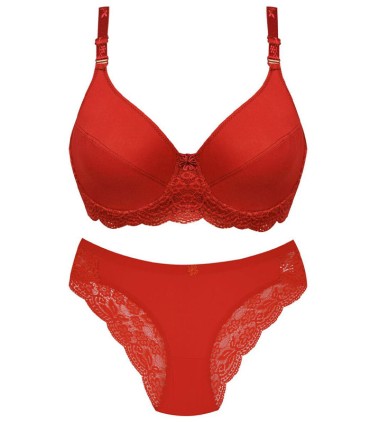 ست لباس زیر زنانه گیپور و استرچ Paniz پانیذ کد 9012 - قرمز