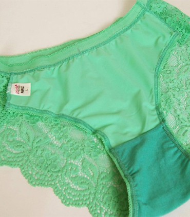 ست لباس زیر زنانه گیپور و استرچ Paniz پانیذ کد 9012 - پسته ای