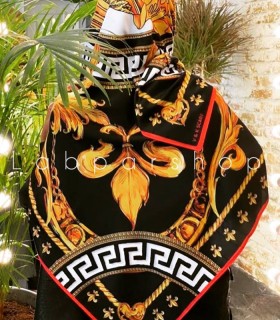 روسری VERSACE کرپ حریر قواره 140*140 دور دست دوز
